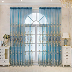 Geometric Embroidered Sheer Curtain for Living Room
