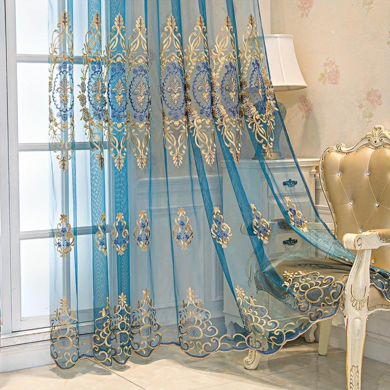 Geometric Embroidered Sheer Curtain for Living Room