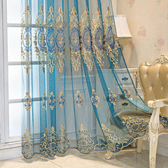 Geometric Embroidered Sheer Curtain for Living Room