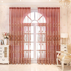 Geometric Embroidered Sheer Curtain for Living Room