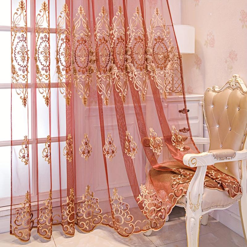 Geometric Embroidered Sheer Curtain for Living Room