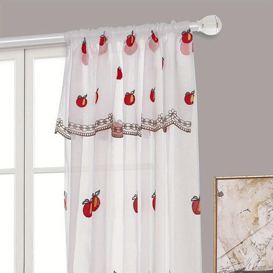 Embroidered Fruit Pattern Short Curtain Rod Pocket