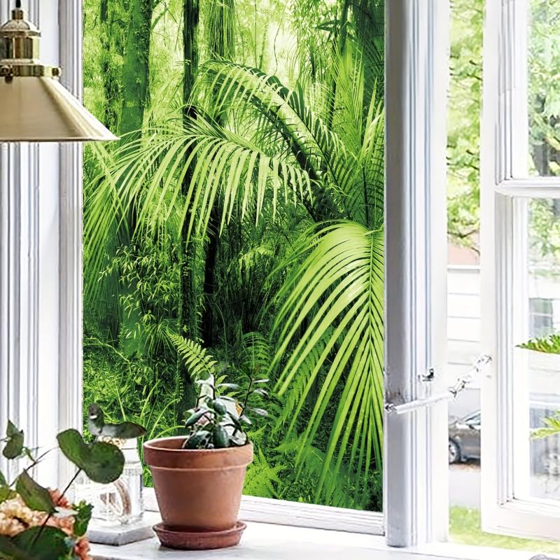 Green Forest Privacy Window Film for Home Decor