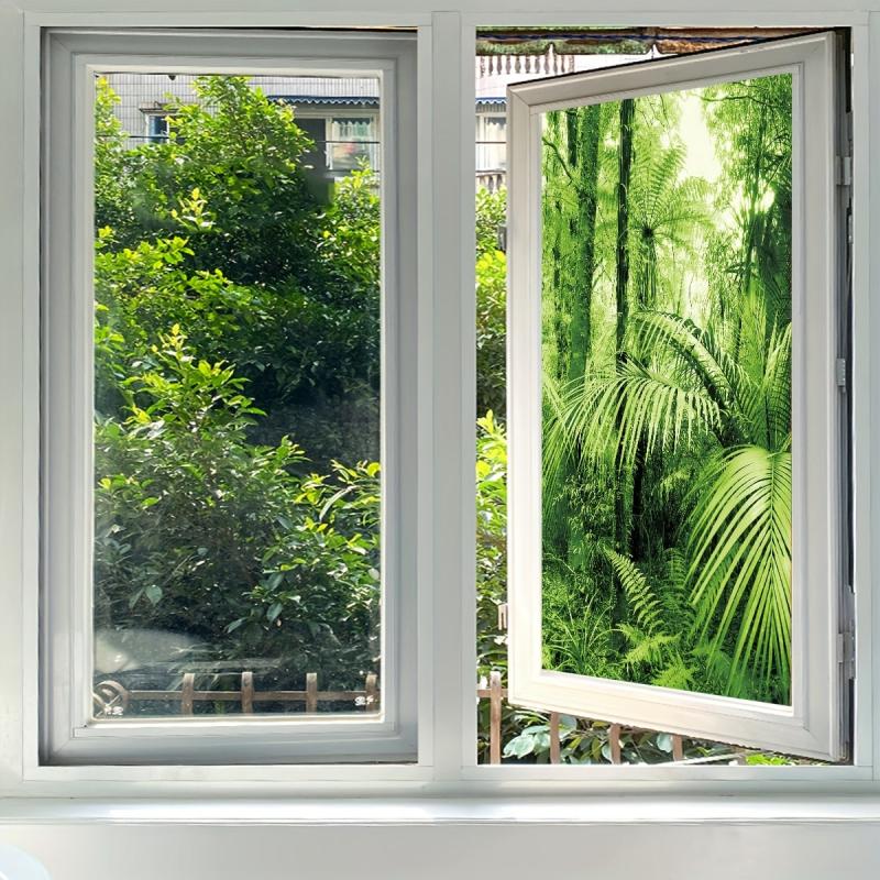 Green Forest Privacy Window Film for Home Decor