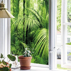 Green Forest Privacy Window Film for Home Decor