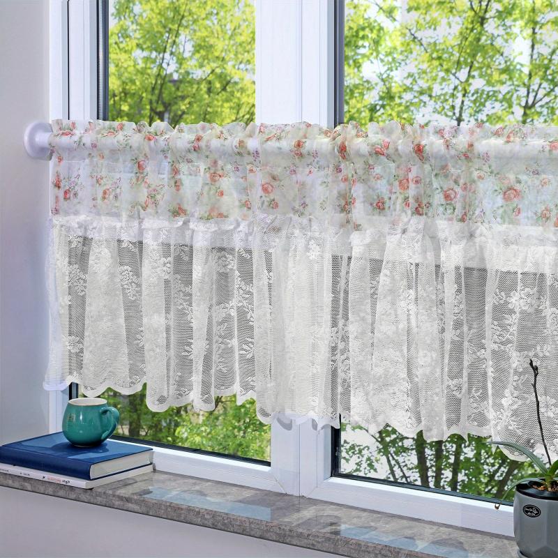 French Floral Short Curtain Romantic Kitchen Bedroom Decor Semi-Shading