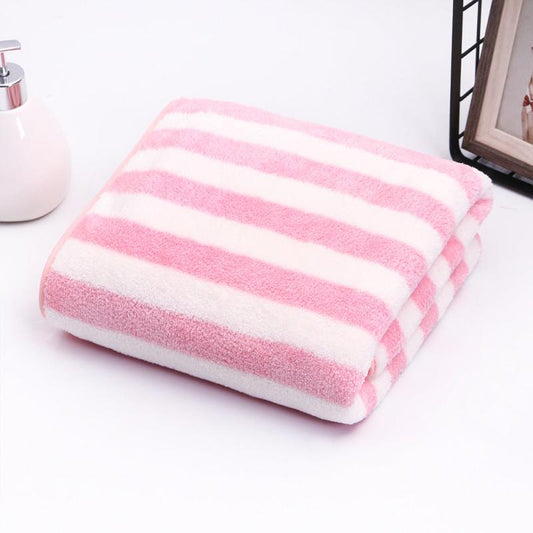 Soft Comfort Bath Towel Set High Coral Fleece Stripe Pattern