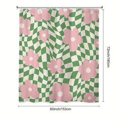 Flower Checkered Plaid Shower Curtain Waterproof Bathroom Decor Accessory