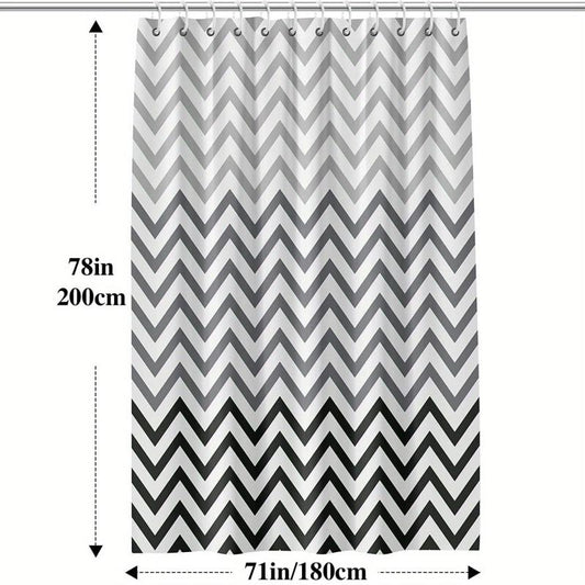 Wavy Plastic Shower Curtain with 12 Hooks - Waterproof and Mildew Proof