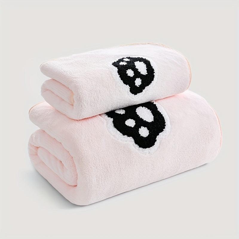 2pcs Panda Hand Towel and Bath Towel Set for Adults Coral Velvet Material