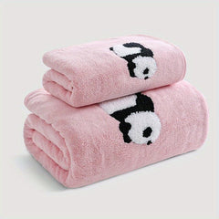 2pcs Panda Hand Towel and Bath Towel Set for Adults Coral Velvet Material