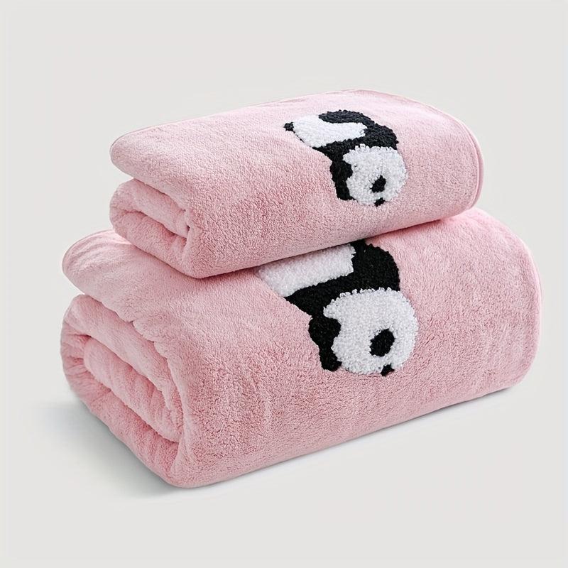 2pcs Panda Hand Towel and Bath Towel Set for Adults Coral Velvet Material