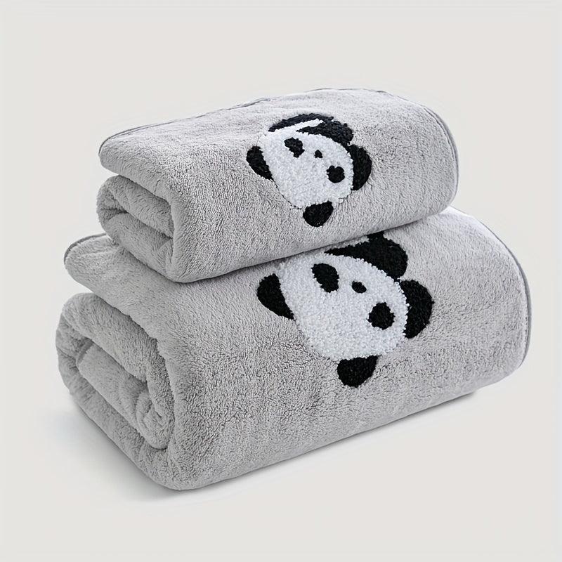 2pcs Panda Hand Towel and Bath Towel Set for Adults Coral Velvet Material