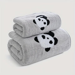 2pcs Panda Hand Towel and Bath Towel Set for Adults Coral Velvet Material