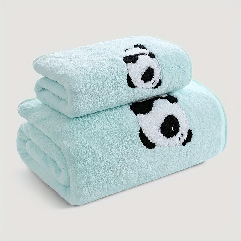 2pcs Panda Hand Towel and Bath Towel Set for Adults Coral Velvet Material
