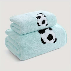 2pcs Panda Hand Towel and Bath Towel Set for Adults Coral Velvet Material