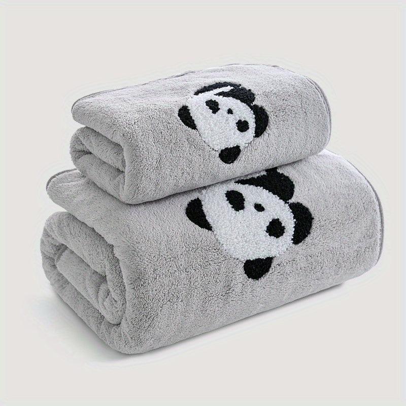 2pcs Panda Hand Towel and Bath Towel Set for Adults Coral Velvet Material