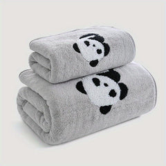 2pcs Panda Hand Towel and Bath Towel Set for Adults Coral Velvet Material