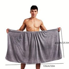 Men's Coral Velvet Bathrobe Elastic Embroidered Towel
