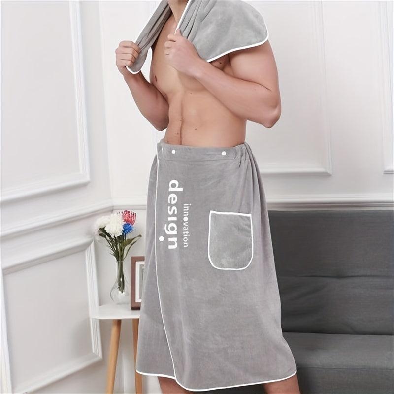 Men's Coral Velvet Bathrobe Elastic Embroidered Towel