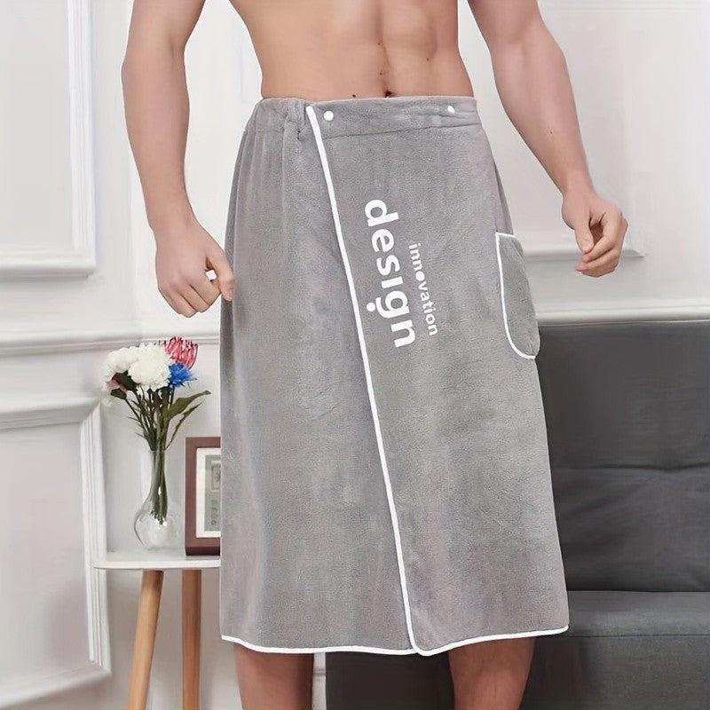 Men's Coral Velvet Bathrobe Elastic Embroidered Towel
