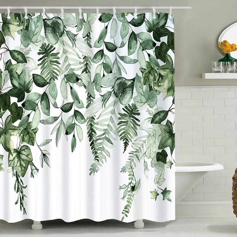 Small Fresh Leaf Printed Shower Curtain Waterproof Bathroom Decor
