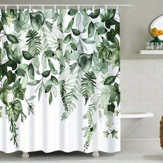 Small Fresh Leaf Printed Shower Curtain Waterproof Bathroom Decor