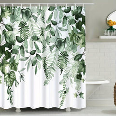 Small Fresh Leaf Printed Shower Curtain Waterproof Bathroom Decor