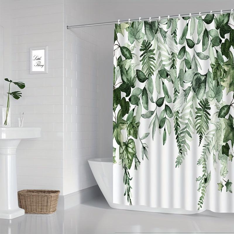 Small Fresh Leaf Printed Shower Curtain Waterproof Bathroom Decor