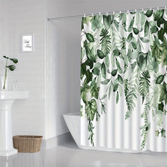 Small Fresh Leaf Printed Shower Curtain Waterproof Bathroom Decor