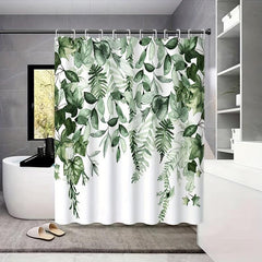Small Fresh Leaf Printed Shower Curtain Waterproof Bathroom Decor