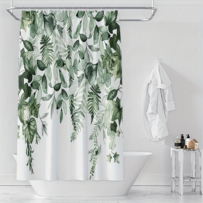 Small Fresh Leaf Printed Shower Curtain Waterproof Bathroom Decor