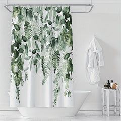 Small Fresh Leaf Printed Shower Curtain Waterproof Bathroom Decor