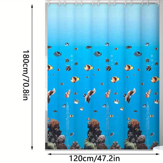 Underwater World Shower Curtain Colorful Fish Turtle Coral Pattern