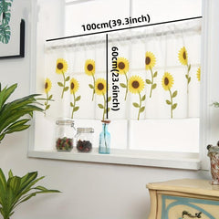 Kitchen Sheer Curtain Sunflower Pattern Embroidered Valance Short Curtain