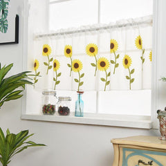Kitchen Sheer Curtain Sunflower Pattern Embroidered Valance Short Curtain