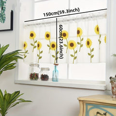 Kitchen Sheer Curtain Sunflower Pattern Embroidered Valance Short Curtain