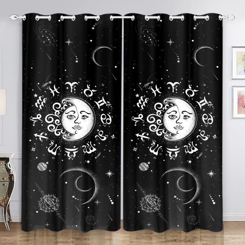 2pcs Sun Moon Curtain Set for Blackout Home Decor