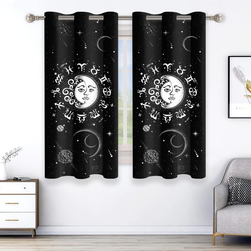 2pcs Sun Moon Curtain Set for Blackout Home Decor