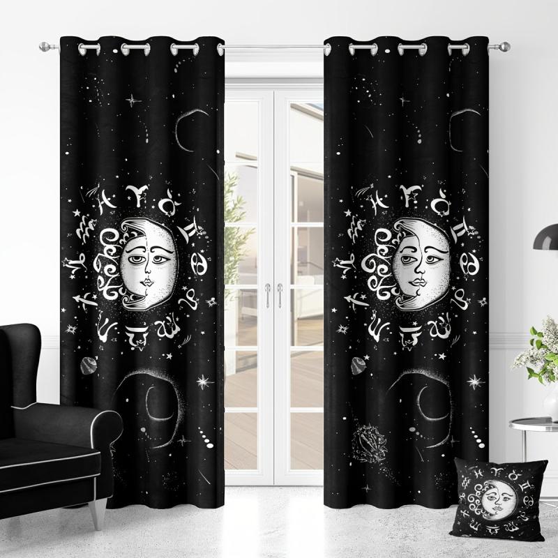 2pcs Sun Moon Curtain Set for Blackout Home Decor