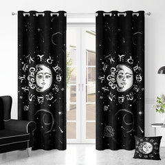 2pcs Sun Moon Curtain Set for Blackout Home Decor