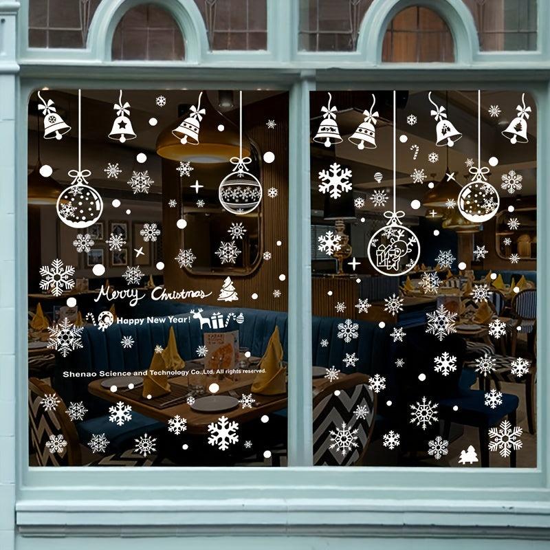 6pcs Christmas Glass Window Stickers Snowflake Bells Holiday Decor