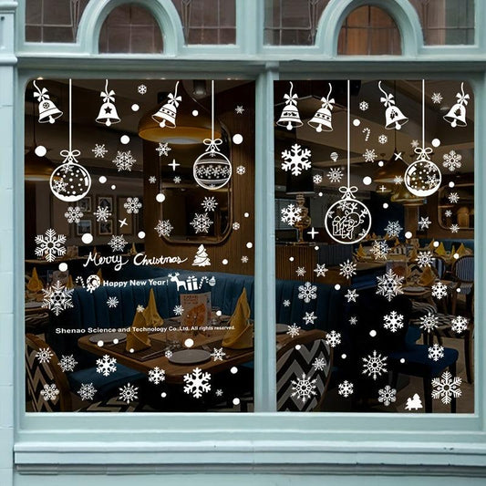 6pcs Christmas Glass Window Stickers Snowflake Bells Holiday Decor