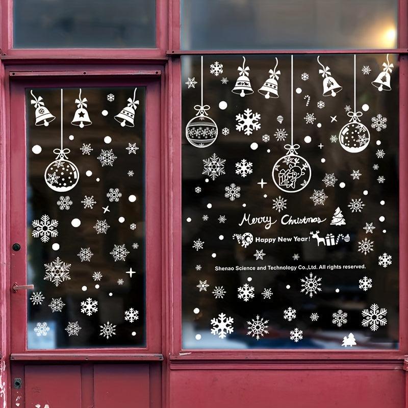 6pcs Christmas Glass Window Stickers Snowflake Bells Holiday Decor