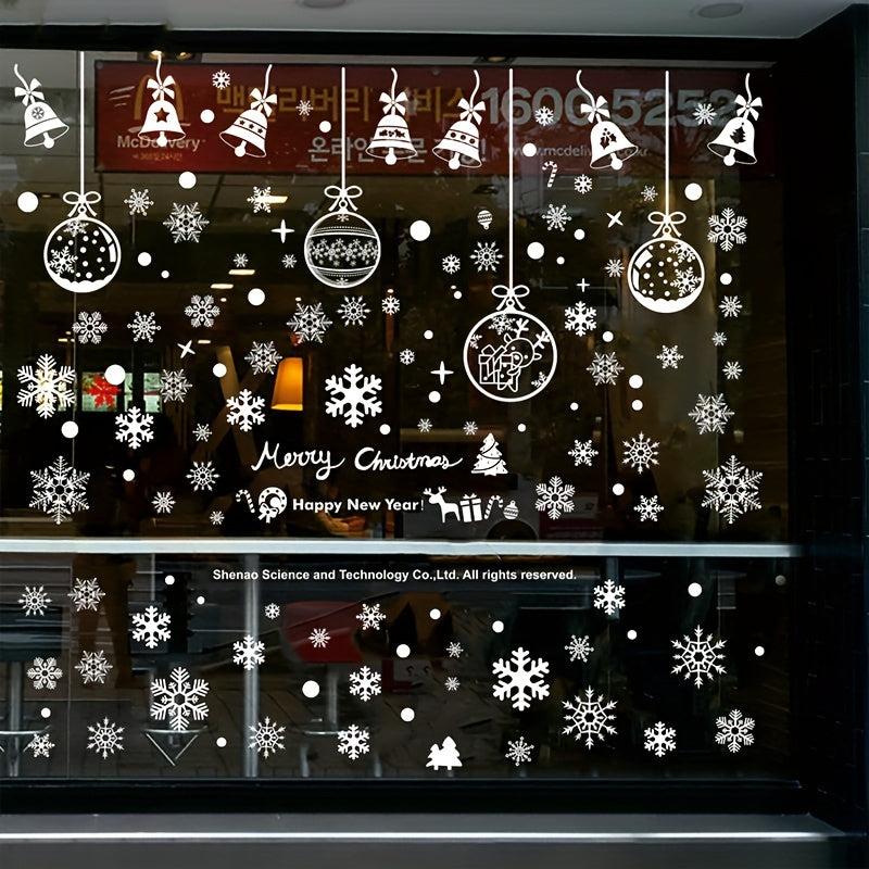 6pcs Christmas Glass Window Stickers Snowflake Bells Holiday Decor