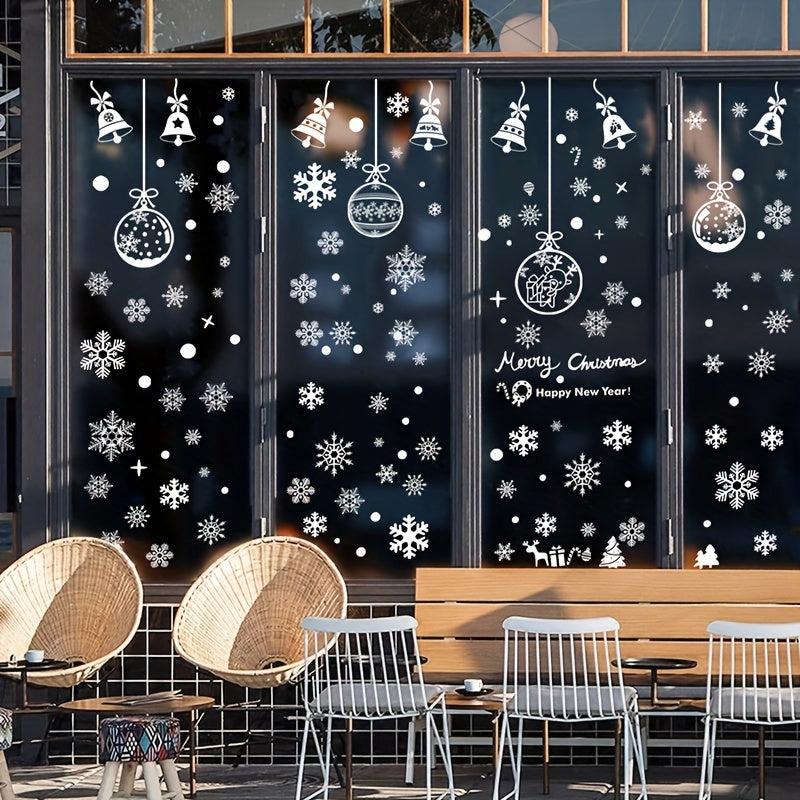6pcs Christmas Glass Window Stickers Snowflake Bells Holiday Decor