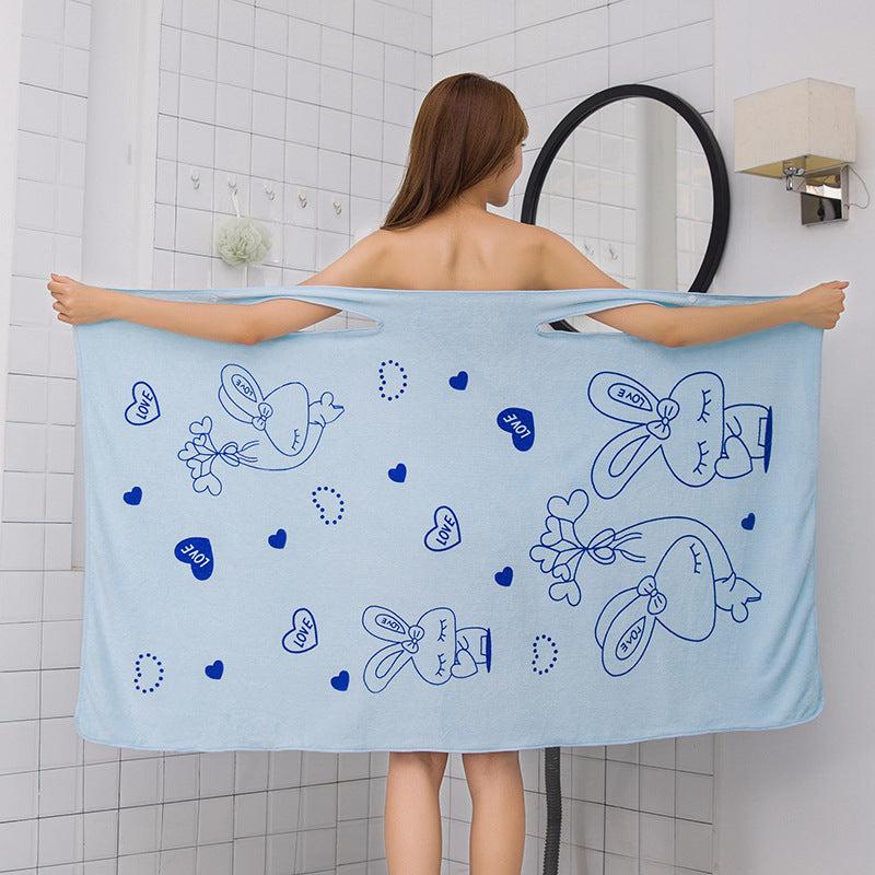 Rabbit Pattern Microfiber Bathrobe Towel Wearable Wrap Skirt Soft Absorbent