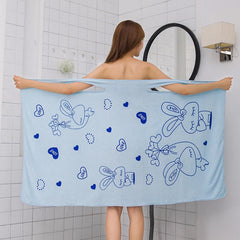 Rabbit Pattern Microfiber Bathrobe Towel Wearable Wrap Skirt Soft Absorbent