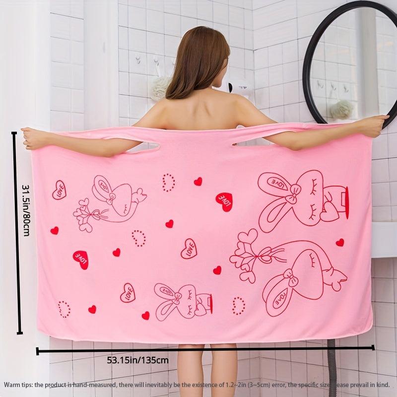 Rabbit Pattern Microfiber Bathrobe Towel Wearable Wrap Skirt Soft Absorbent