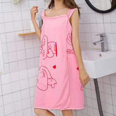Rabbit Pattern Microfiber Bathrobe Towel Wearable Wrap Skirt Soft Absorbent